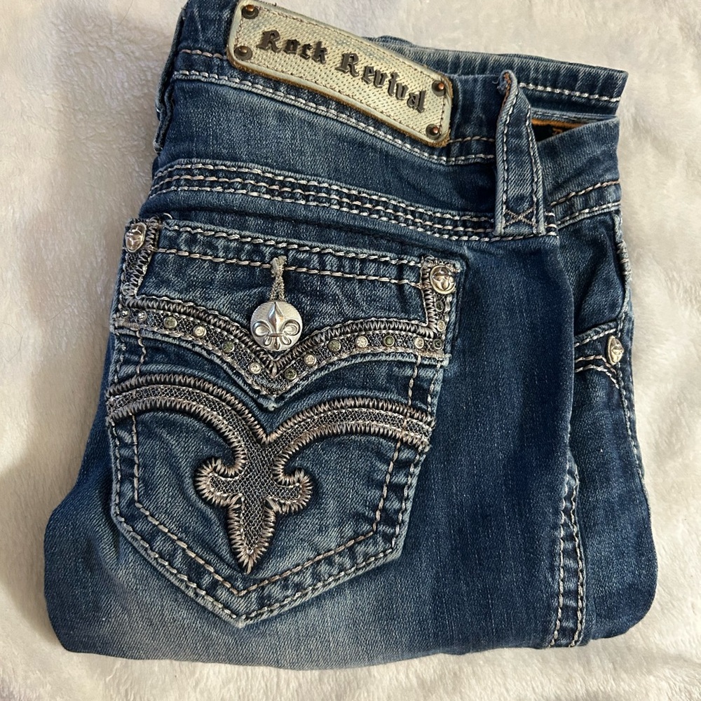 Rock Revival Blue Boot Cut Jeans with Detailing